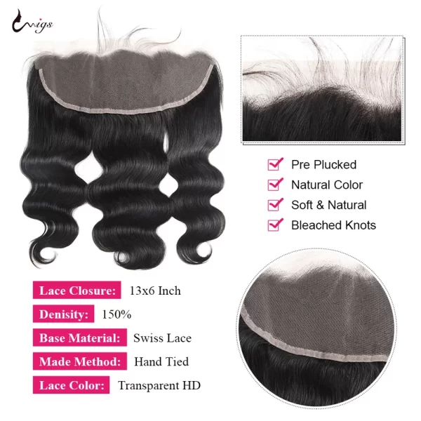 Uwigs 13x6 Lace Frontal With Bundles Body Wave Bundles With Frontal 100% Human Hair Extensions Human Hair Transparent Lace Front - Image 2