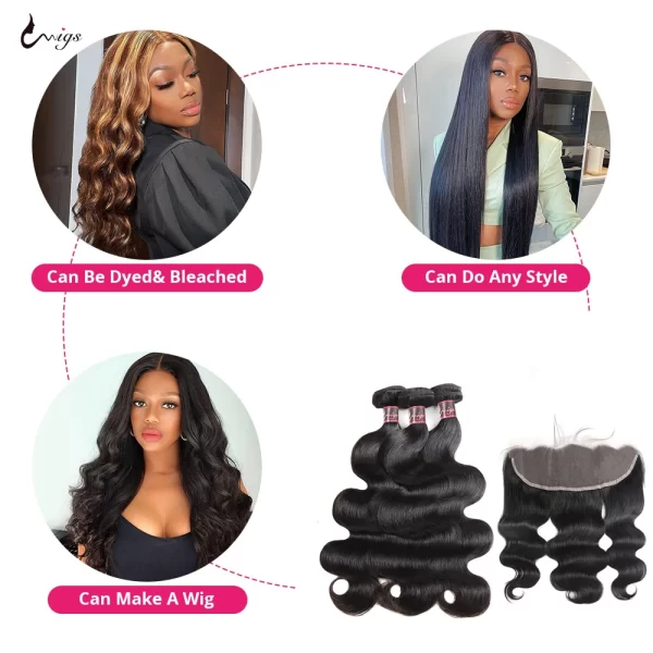 Uwigs 13x6 Lace Frontal With Bundles Body Wave Bundles With Frontal 100% Human Hair Extensions Human Hair Transparent Lace Front - Image 5