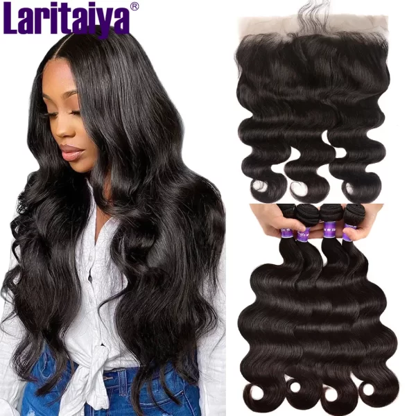 30 Inch Brazilian Body Wave Bundles With Frontal 100% Human Hair 3/4 Bundles With Closure HD Transparent Lace Front With Bundles - Image 3