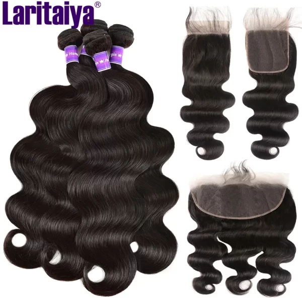 30 Inch Brazilian Body Wave Bundles With Frontal 100% Human Hair 3/4 Bundles With Closure HD Transparent Lace Front With Bundles - Image 4