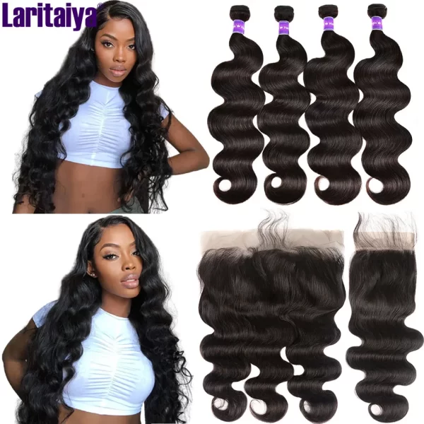 30 Inch Brazilian Body Wave Bundles With Frontal 100% Human Hair 3/4 Bundles With Closure HD Transparent Lace Front With Bundles - Image 2