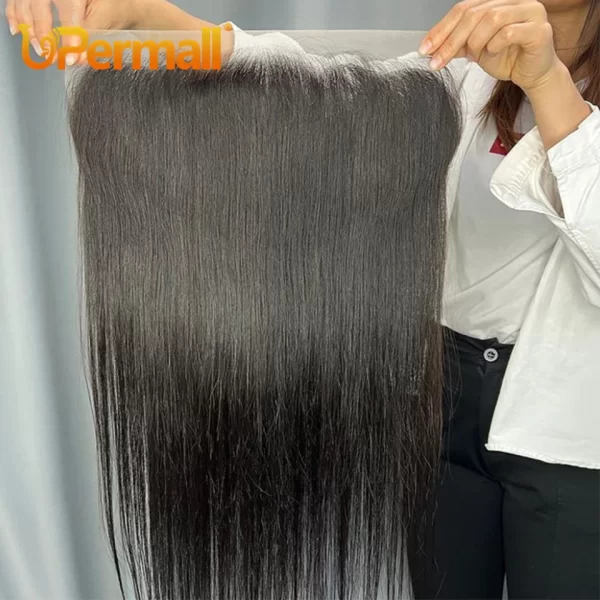 Upermall 26 28 Inch 13x4 13x6 Full Lace Frontal Straight Pre Plucked HD Transparent Body Only Natural Black 100% Remy Human Hair - Image 3