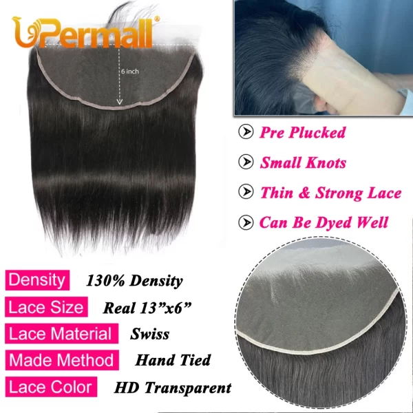 Upermall 26 28 Inch 13x4 13x6 Full Lace Frontal Straight Pre Plucked HD Transparent Body Only Natural Black 100% Remy Human Hair - Image 5